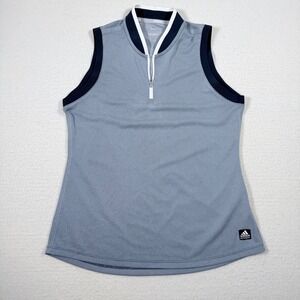 Adidas Golf‎ Sleeveless Polo Shirt Women's Large Blue Gray Quarter Zip Athletic